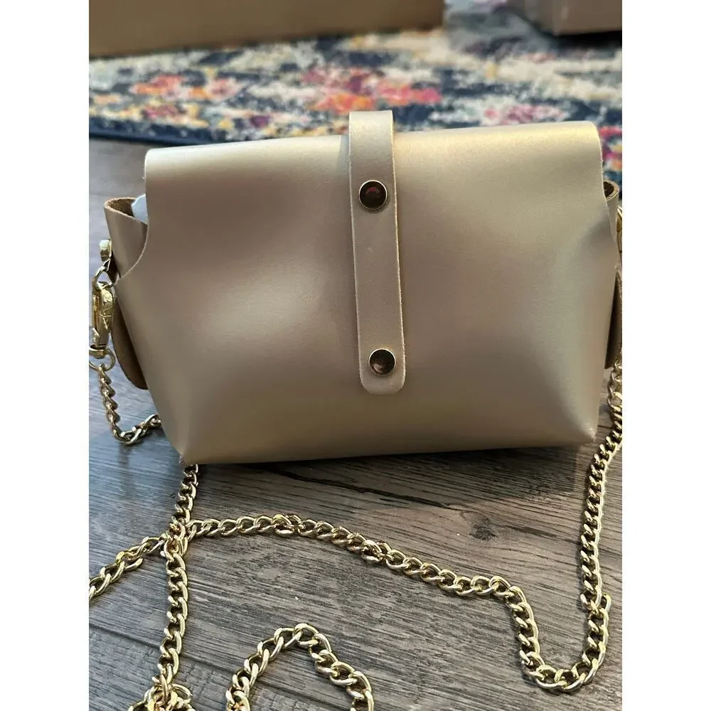 Vera Pelle made in Italy gold Genuine Leather Shoulder Bag Gold Chain purse